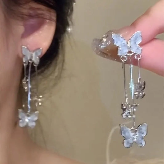 Elegant Red Zircon Butterfly Drop Earrings