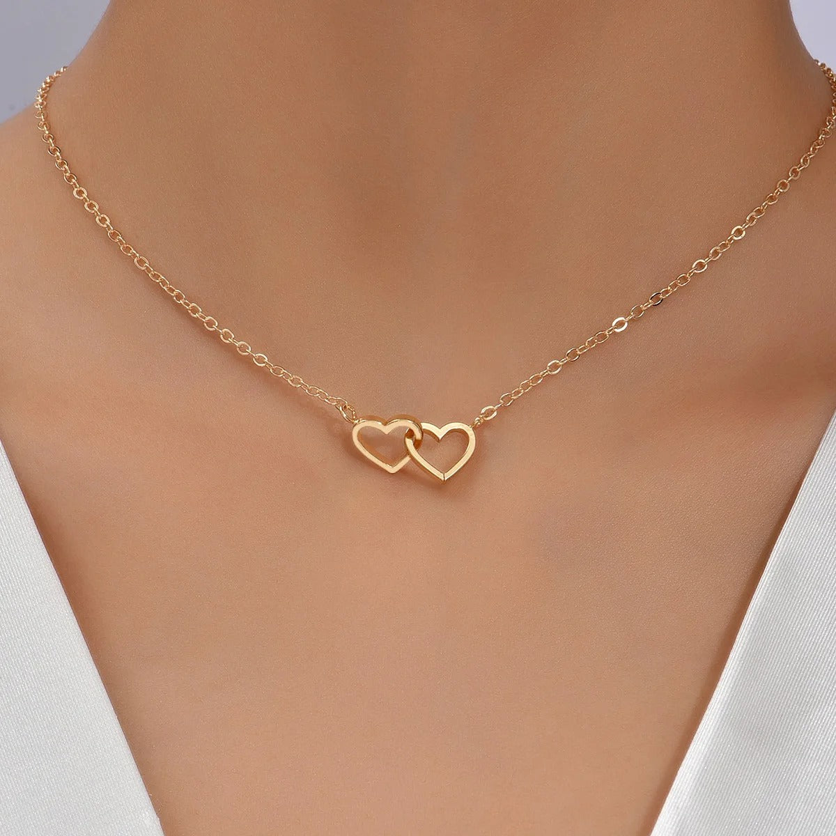 Double Hollow Heart Chain Necklace