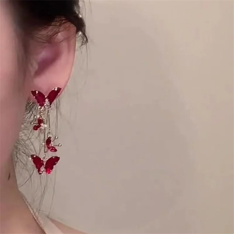 Elegant Red Zircon Butterfly Drop Earrings