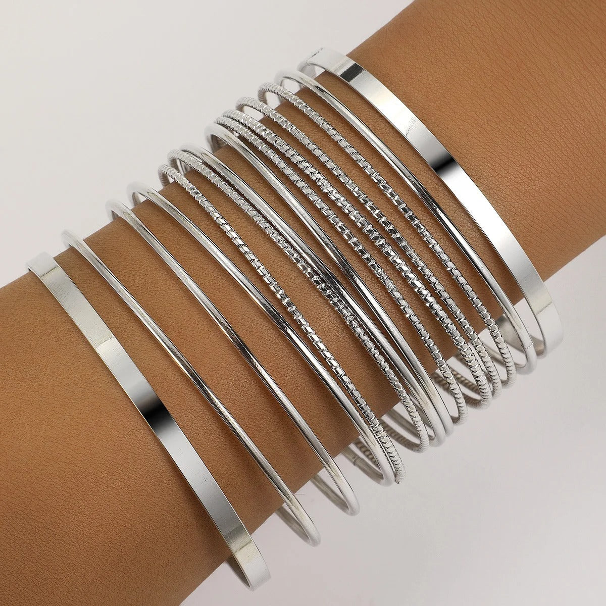 Slim Metal Bangle Set – 12 Pieces