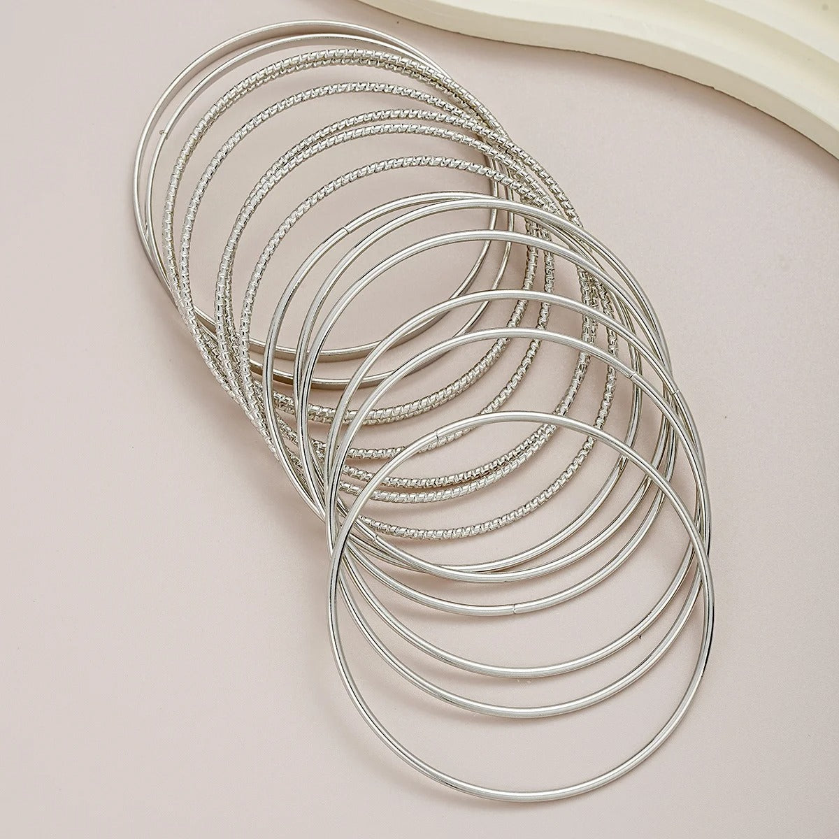 Slim Metal Bangle Set – 12 Pieces