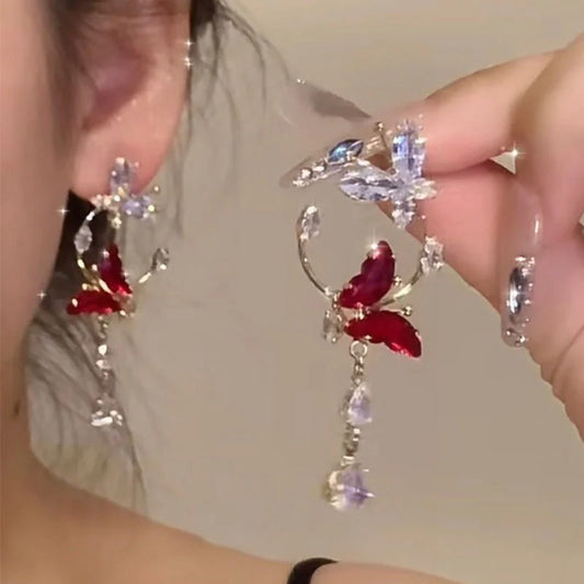 Elegant Red Zircon Butterfly Drop Earrings