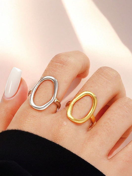 Hollow Oval Open Ring