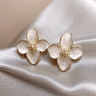 Hibiscus Glazed White Flower Earring