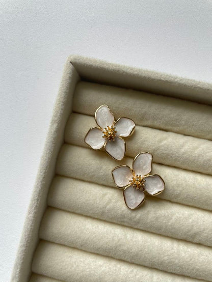Hibiscus Glazed White Flower Earring