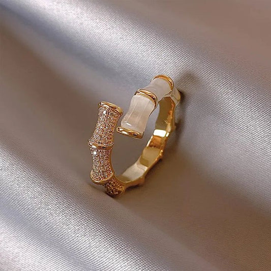 Opal Bamboo Gold Ring