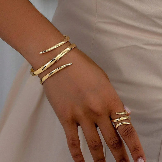 Thick Bracelet And Ring Jewelry Set