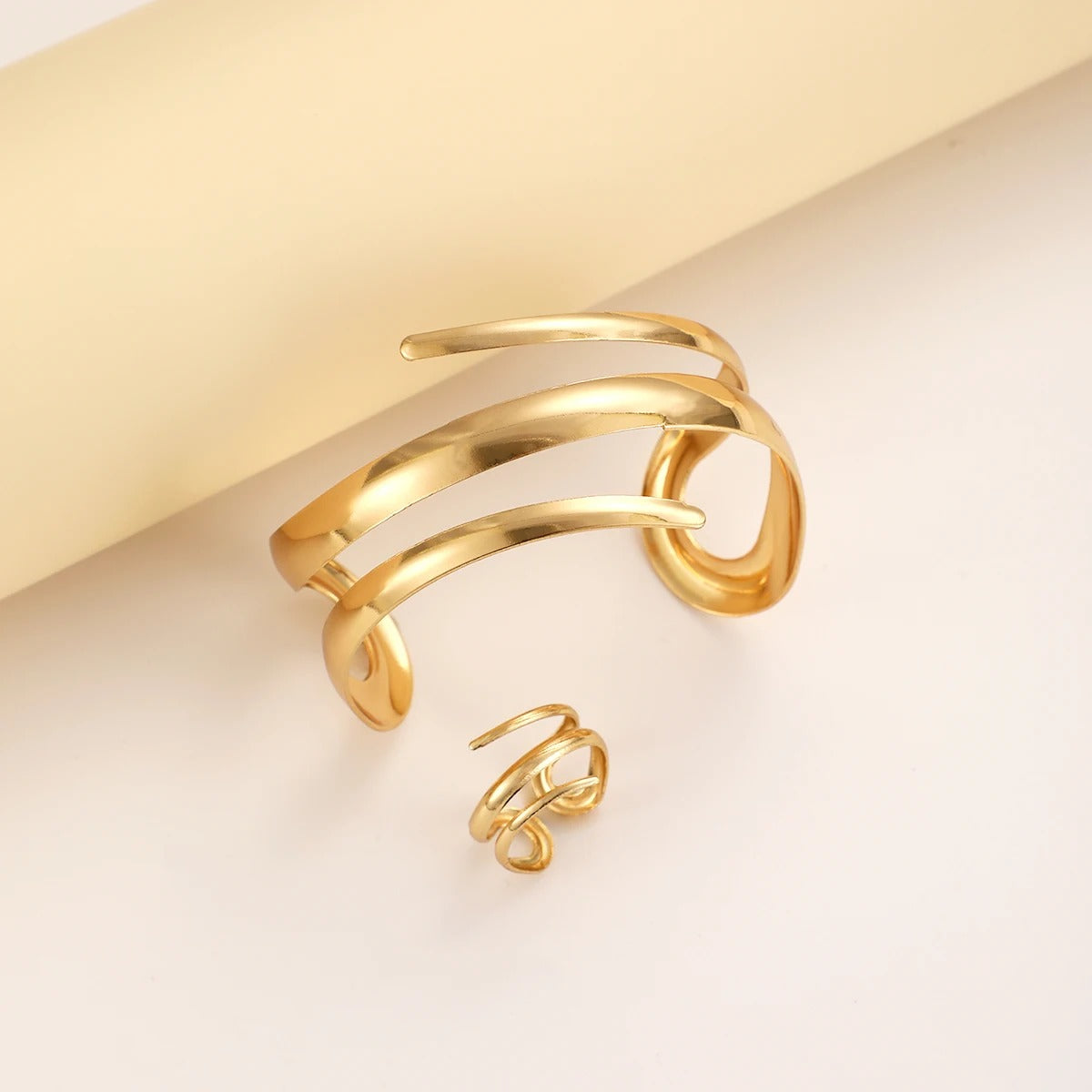 Thick Bracelet And Ring Jewelry Set