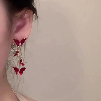 Elegant Red Zircon Butterfly Drop Earrings