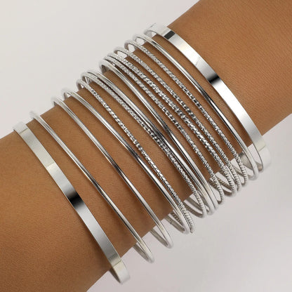 Slim Metal Bangle Set – 12 Pieces