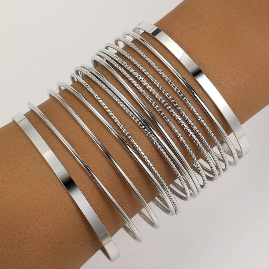 Slim Metal Bangle Set – 12 Pieces