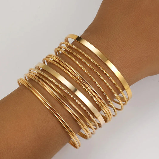 Slim Metal Bangle Set – 12 Pieces
