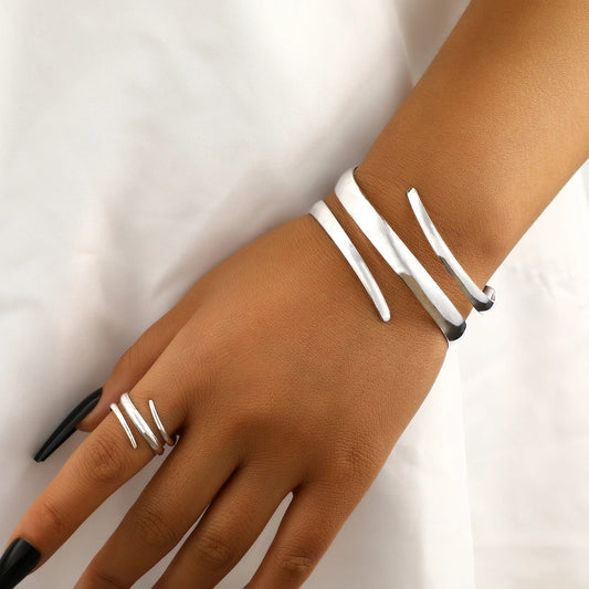 Thick Bracelet And Ring Jewelry Set