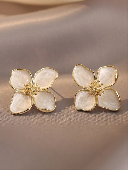Hibiscus Glazed White Flower Earring