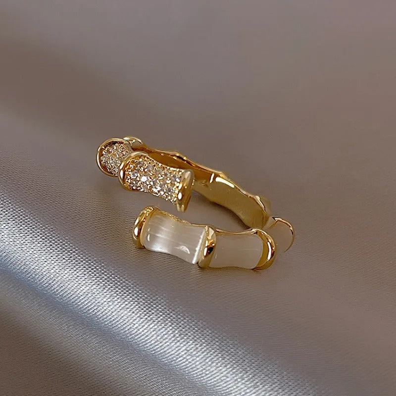 Opal Bamboo Gold Ring