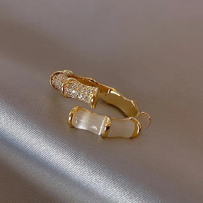 Opal Bamboo Gold Ring