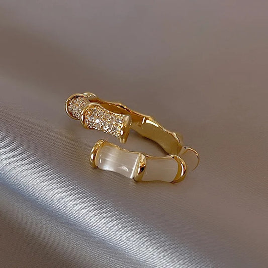Opal Bamboo Gold Ring